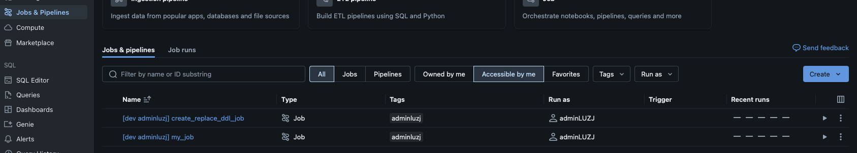 Databricks Jobs UI